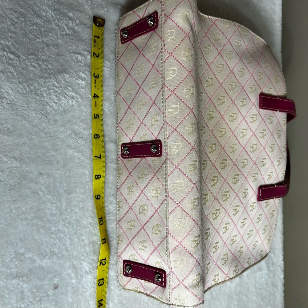 Dooney & Bourke Cream and Pink DB Monogram Tote Pink Leather Trim - Picture 14 of 16